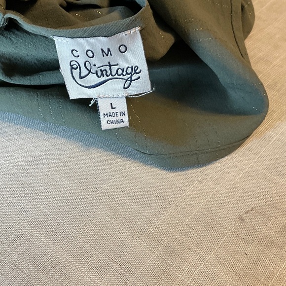 Como Vintage Dark Blouse with Ruffle and Tie - Picture 6 of 8